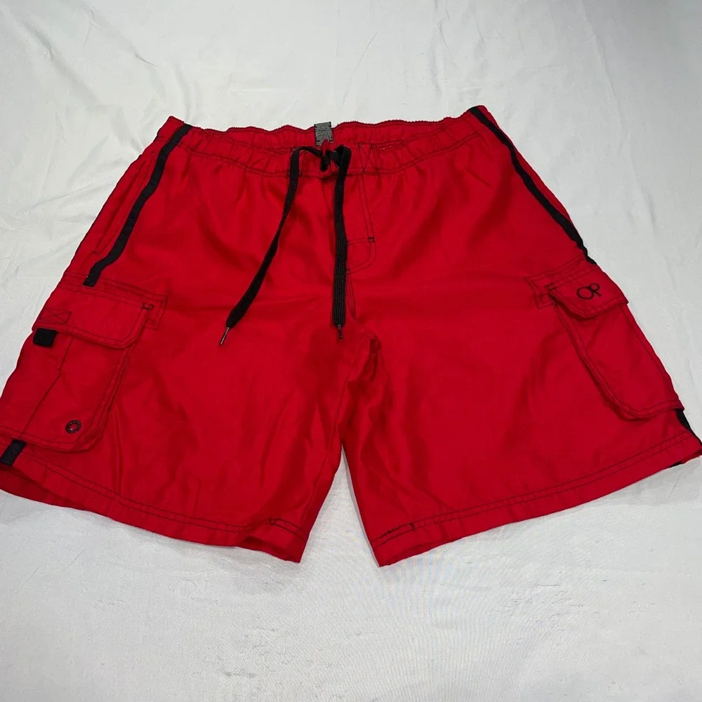 OP Ocean Pacific Mens Red Cargo Swim Trunks Board Shorts Size Large 36-38